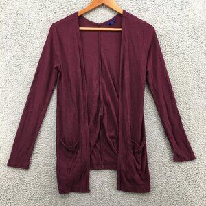 Aeropostale Open Front Cardigan Sweater Womens Small Burgundy Red Ribbed Knit
